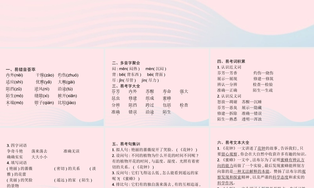 春三年级语文下册 第4单元知识盘点习题课件 新人教版-新人教版小学三年级下册语文课件