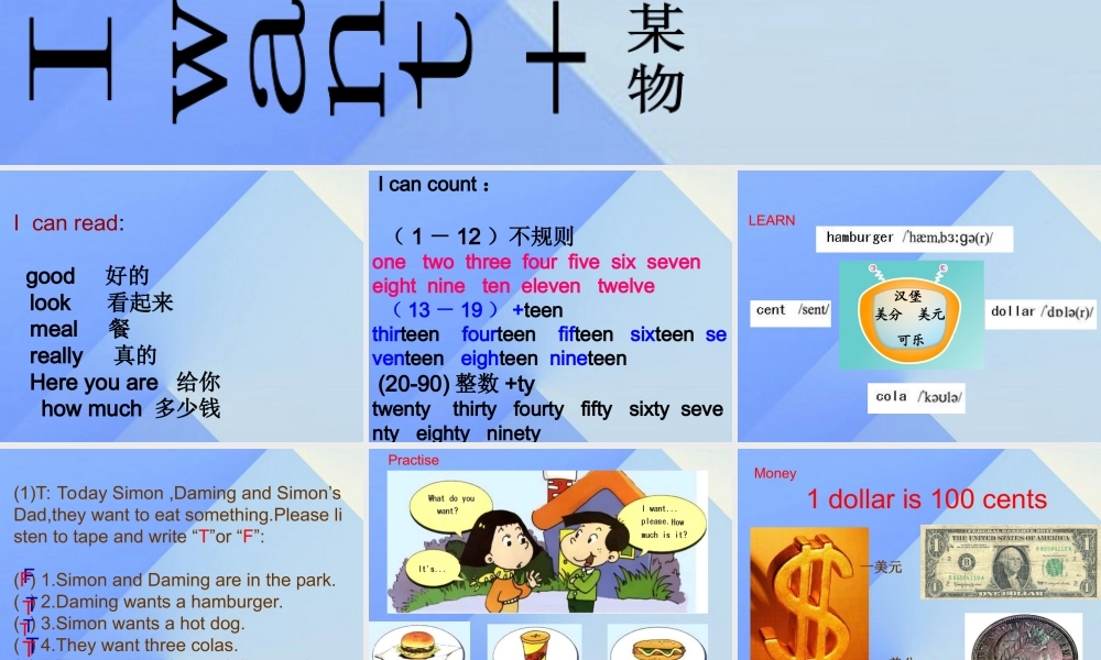 春六年级英语下册 Module 1 Unit 1《I want a hot dog，plaese》课件1 （新版）外研版（一起）-（新版）外研版小学六年级下册英语课件