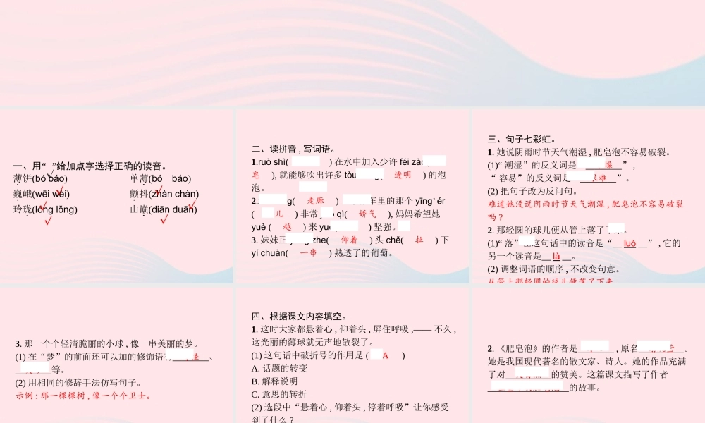 春三年级语文下册 第六单元 20肥皂泡习题课件 新人教版-新人教版小学三年级下册语文课件