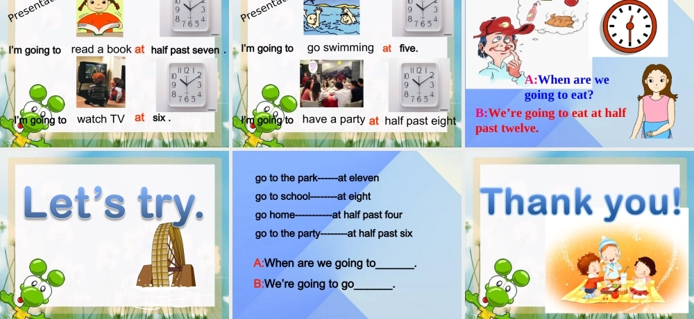 春六年级英语下册 Module 2 Unit 1《When are we going to eat》课件4 （新版）外研版（一起）-（新版）外研版小学六年级下册英语课件