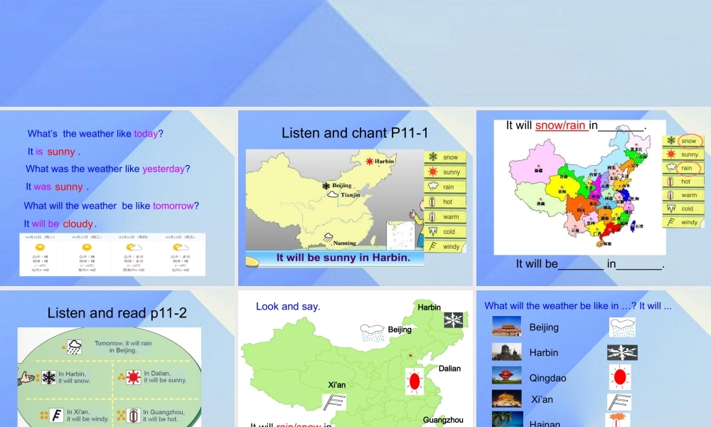 春六年级英语下册 Module 2 Unit 2《It will rain in Beijing》课件1 （新版）外研版（一起）-（新版）外研版小学六年级下册英语课件