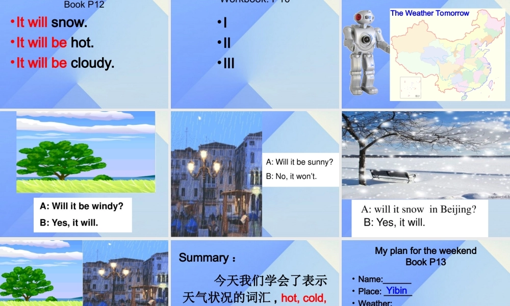 春六年级英语下册 Module 2 Unit 2《It will rain in Beijing》课件2 （新版）外研版（一起）-（新版）外研版小学六年级下册英语课件