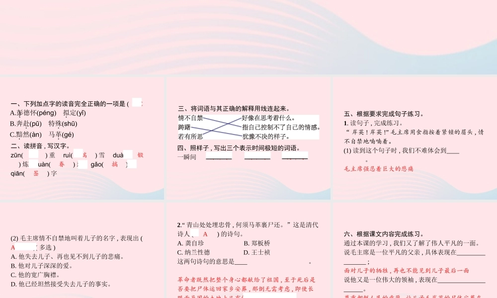 春五年级语文下册 第四单元 10青山处处埋忠骨习题课件 新人教版-新人教版小学五年级下册语文课件