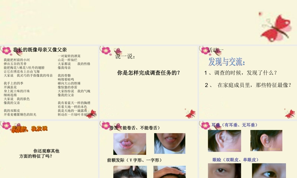 春五年级科学下册 6.1《我像谁》课件1 大象版-大象版小学五年级下册自然科学课件