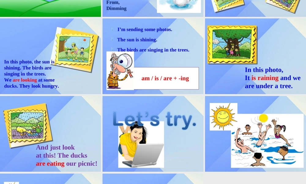 春六年级英语下册 Module 3 Unit 1《The sun is shining》课件5 （新版）外研版（三起）-（新版）外研版小学六年级下册英语课件