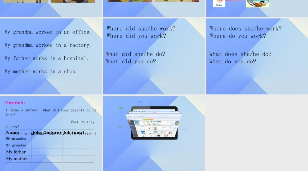 春五年级英语下册 Module 1 Unit 2《He worked in an office》课件3 （新版）外研版（一起）-（新版）外研版小学五年级下册英语课件