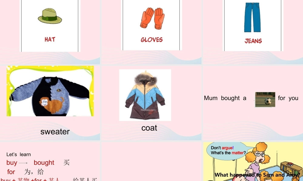 春五年级英语下册 Module 9 Unit 2 Mum bought new T-shirts for you课件 外研版（三起）-外研版小学五年级下册英语课件
