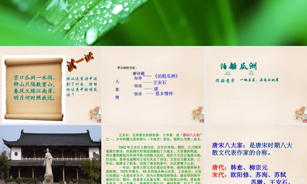 春五年级语文下册 古诗诵读《泊船瓜洲》课件4 沪教版-沪教版小学五年级下册语文课件