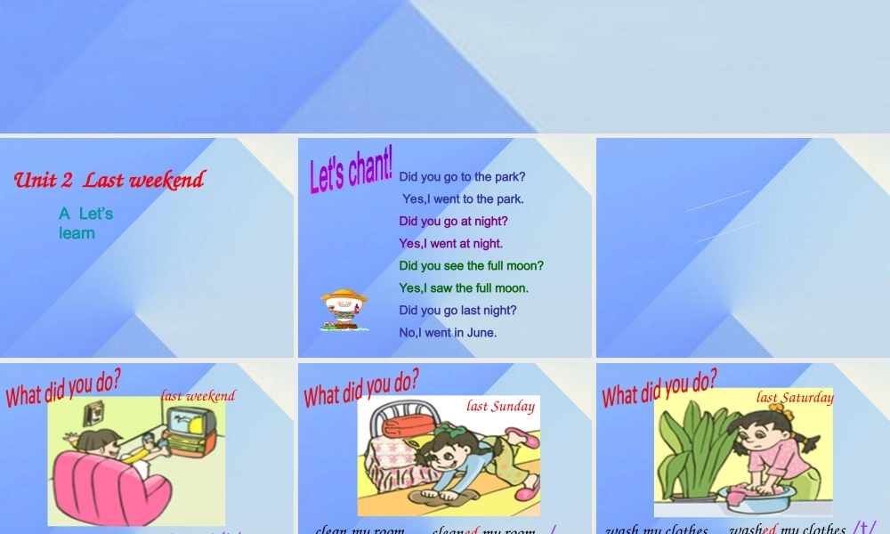 春六年级英语下册 Unit 2《Last Weekend》（Part A）课件5 人教PEP版-人教PEP小学六年级下册英语课件