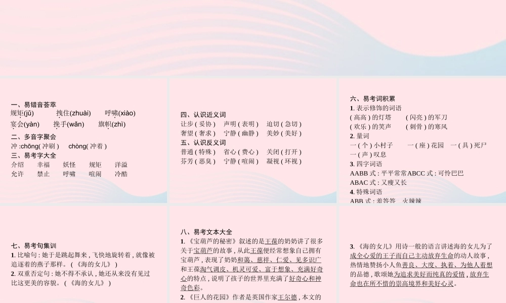 春四年级语文下册 第八单元知识盘点习题课件 新人教版-新人教版小学四年级下册语文课件