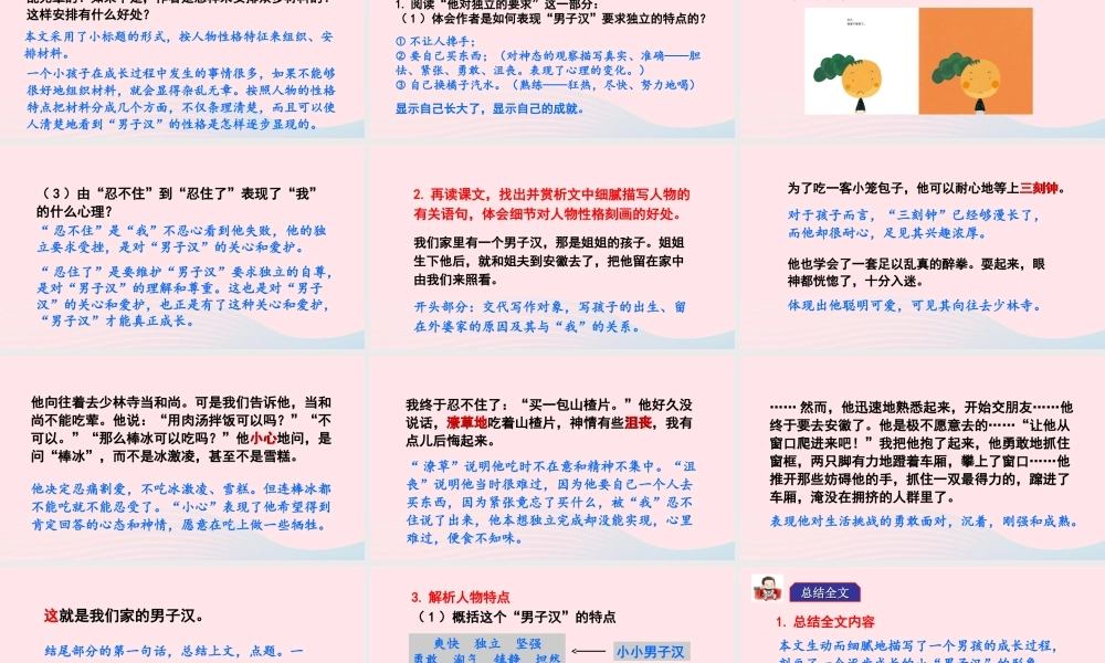 春四年级语文下册 第六单元 19我们家的男子汉课堂教学课件 新人教版-新人教版小学四年级下册语文课件