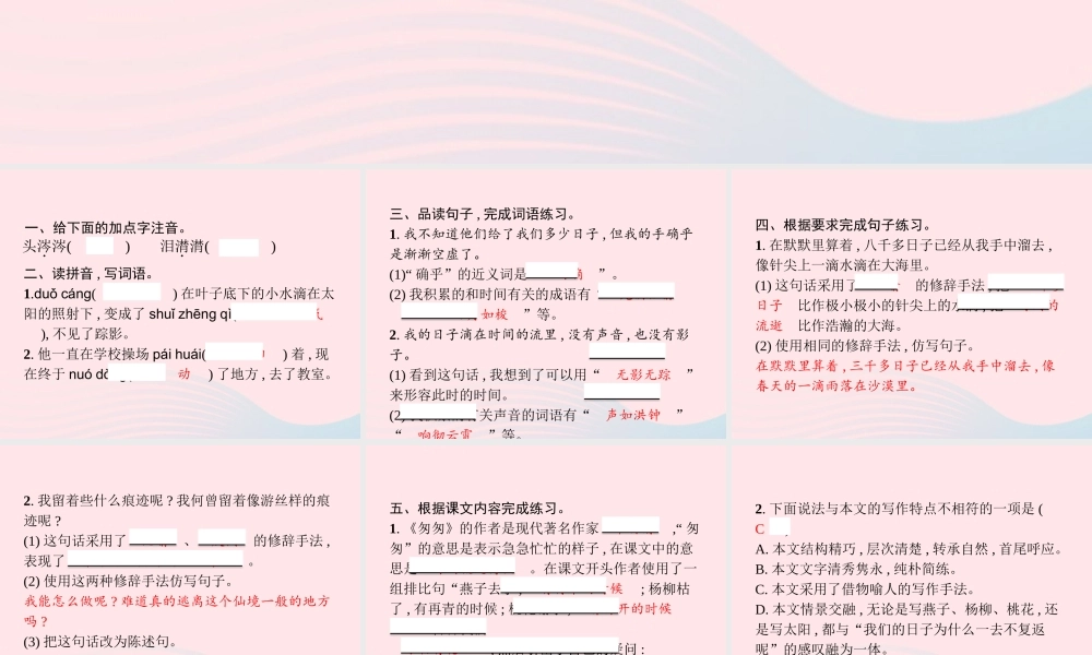 春六年级语文下册 第三单元 8 匆匆习题课件 新人教版-新人教版小学六年级下册语文课件