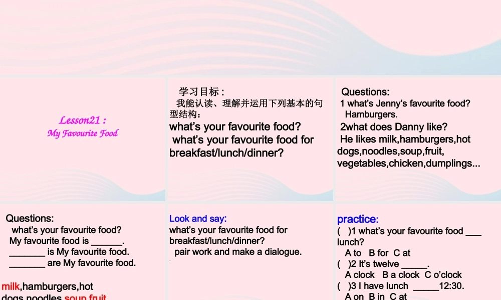 春四年级英语下册 Unit 4 My Favourites Lesson 21 My Favourite Food课件 冀教版（三起）-冀教版小学四年级下册英语课件