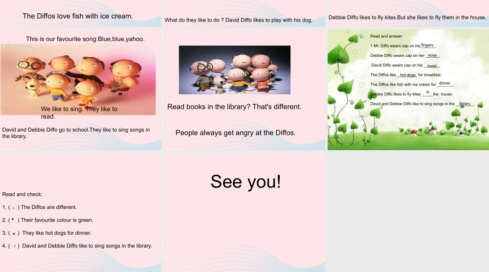 春四年级英语下册 Unit 4 My Favourites Lesson 24 The Diffos课件 冀教版（三起）-冀教版小学四年级下册英语课件