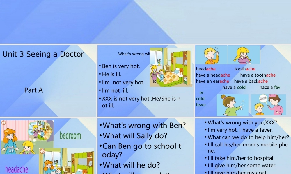 春六年级英语下册 Unit 3《Seeing a doctor》（Part A）课件2 （新版）闽教版-闽教版小学六年级下册英语课件