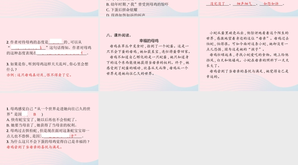 春四年级语文下册 第四单元 14 母 鸡习题课件 新人教版-新人教版小学四年级下册语文课件