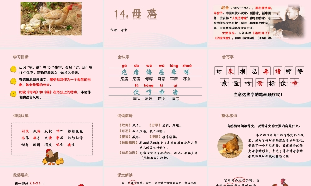春四年级语文下册 第四单元 14母鸡课堂教学课件 新人教版-新人教版小学四年级下册语文课件