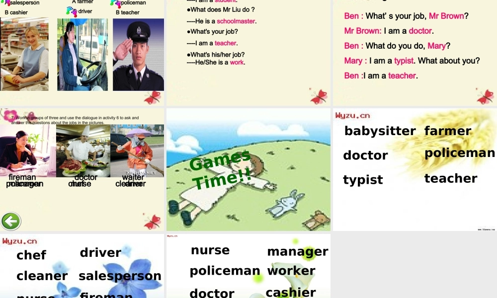 春四年级英语下册 Unit 6《Jobs》课件1 广东版开心-广东版小学四年级下册英语课件