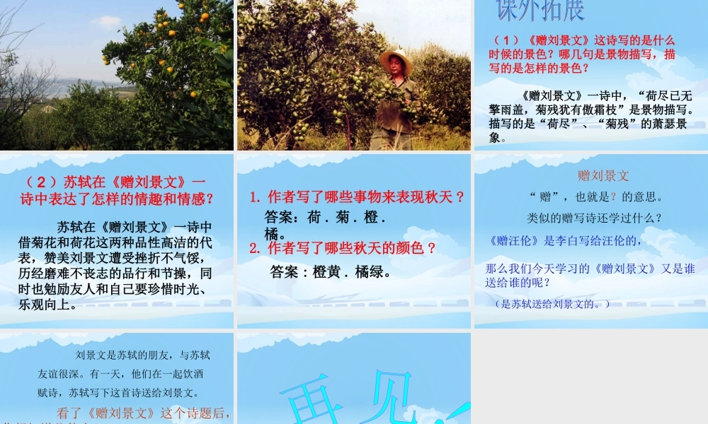 秋三年级语文上册《古诗诵读 赠刘景文》课件1 沪教版-沪教版小学三年级上册语文课件