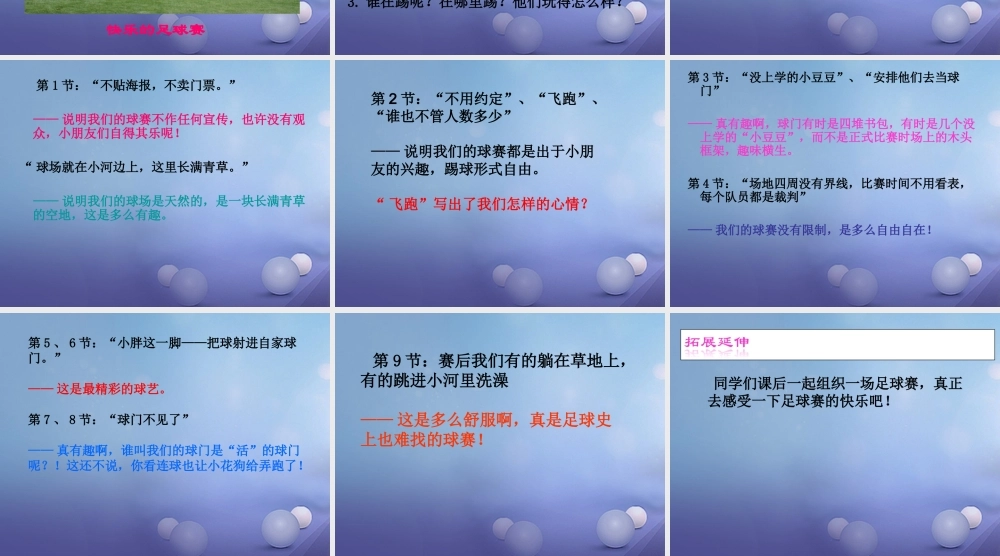 春四年级语文下册 第3课《快乐的足球赛》课件2 冀教版-冀教版小学四年级下册语文课件