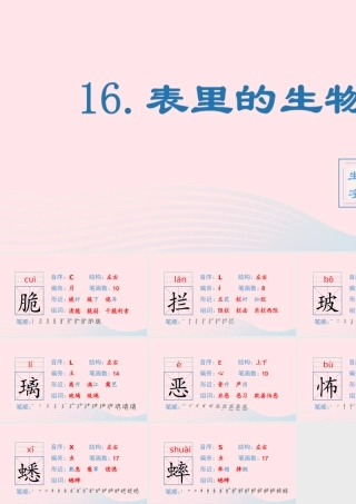 春六年级语文下册 第五单元 16表里的生物生字教学课件 新人教版-新人教版小学六年级下册语文课件