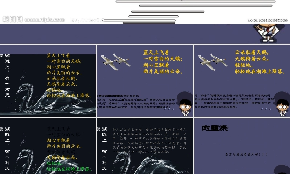 秋三年级语文上册《湖滩上，有一对天鹅》课件3 冀教版-冀教版小学三年级上册语文课件