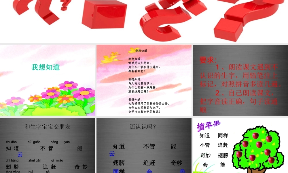 秋一年级语文上册《我想知道》课件3 冀教版-冀教版小学一年级上册语文课件