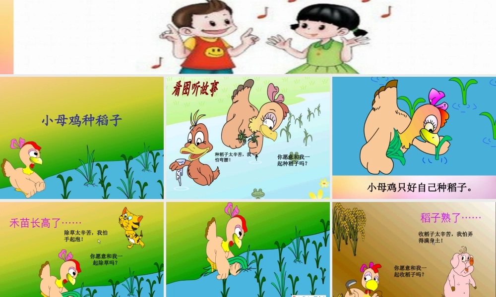 秋一年级语文上册《小母鸡种稻子》课件1 北师大版-北师大版小学一年级上册语文课件