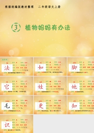 秋二年级语文上册 第一单元 3 植物妈妈有办法生字课件 新人教版-新人教版小学二年级上册语文课件