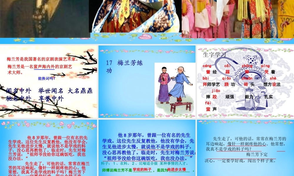 秋三年级语文上册《梅兰芳练功》课件2 沪教版-沪教版小学三年级上册语文课件