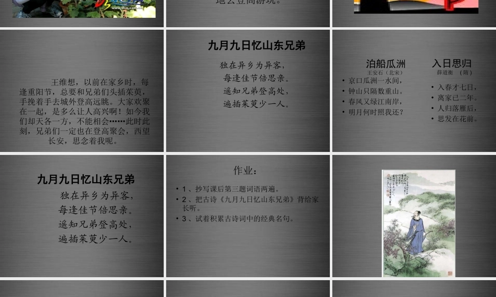 秋二年级语文上册《九月九日忆山东兄弟》课件2 冀教版-冀教版小学二年级上册语文课件