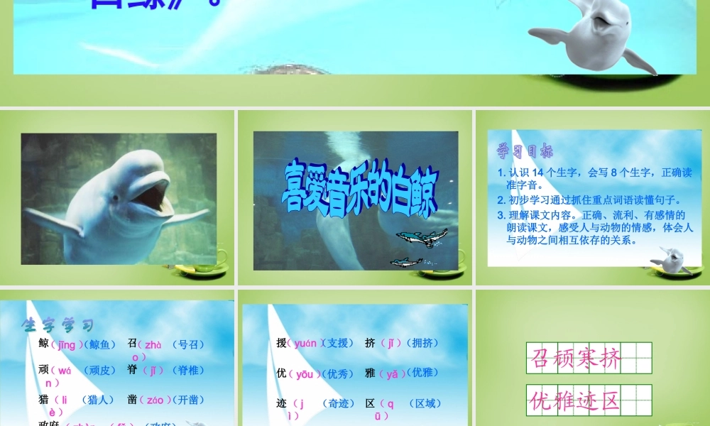 秋三年级语文上册《喜爱音乐的白鲸》课件4 北师大版-北师大版小学三年级上册语文课件