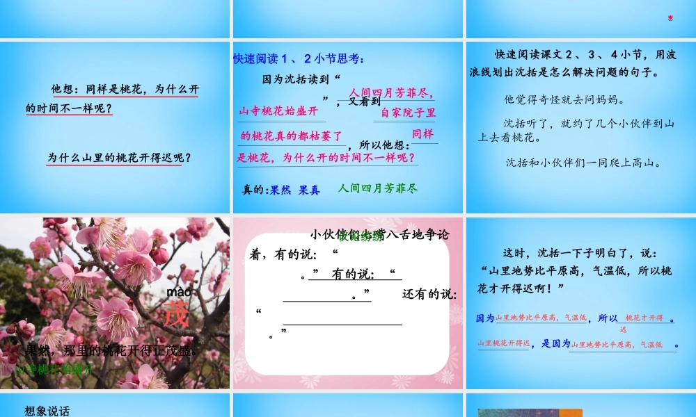 秋二年级语文上册《山里的桃花开得迟》课件2 沪教版-沪教版小学二年级上册语文课件