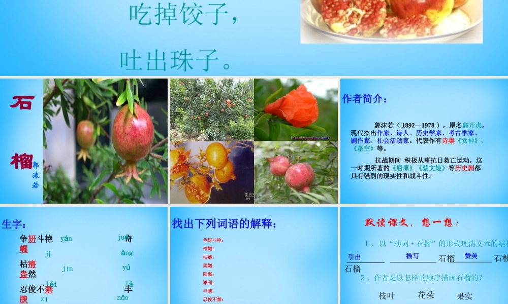 秋二年级语文上册《石榴》课件2 沪教版-沪教版小学二年级上册语文课件