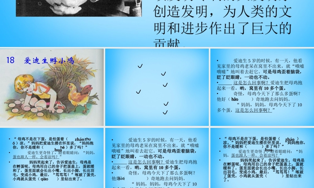 秋三年级语文上册《爱迪生孵小鸡》课件3 沪教版-沪教版小学三年级上册语文课件