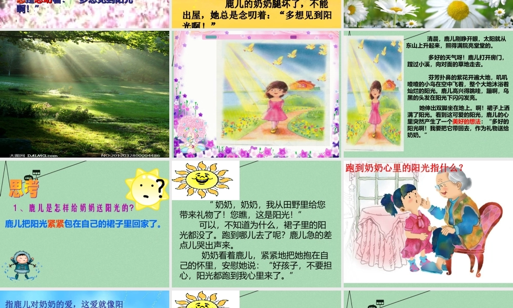 秋二年级语文上册《送给奶奶的阳光》课件 冀教版-冀教版小学二年级上册语文课件
