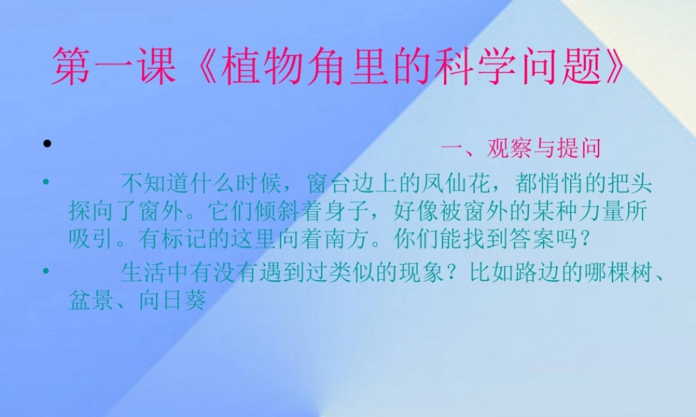秋六年级科学上册 1.1《植物角里的科学问题》课件1 大象版-大象版小学六年级上册自然科学课件