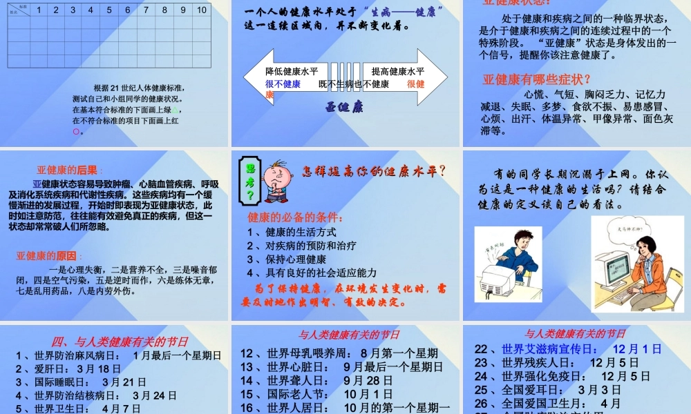 秋六年级科学上册 4.1《我给“健康”下定义》课件1 大象版-大象版小学六年级上册自然科学课件