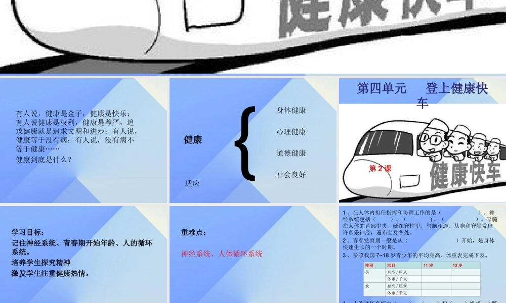 秋六年级科学上册 4.2《登上健康快车》课件1 大象版-大象版小学六年级上册自然科学课件