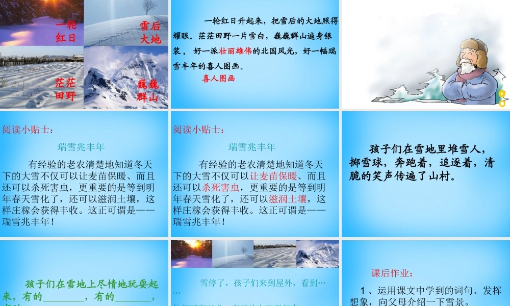 秋三年级语文上册《瑞雪》课件2 沪教版-沪教版小学三年级上册语文课件