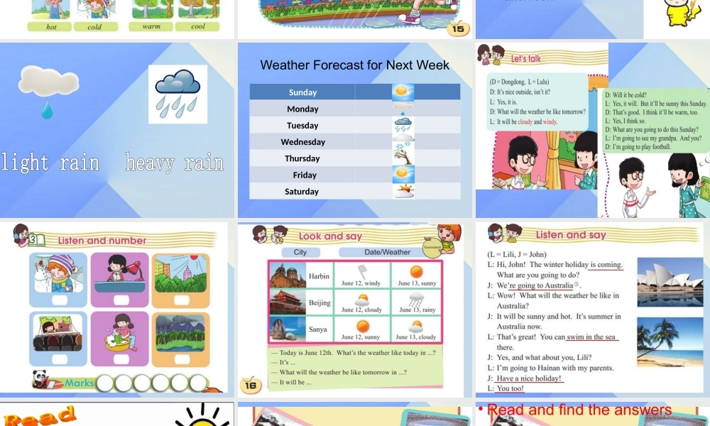 秋六年级英语上册 Lesson 3《It will be sunny this Sunday》课件2 科普版-人教版小学六年级上册英语课件