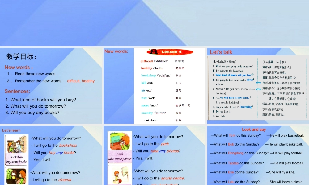 秋六年级英语上册 Lesson 4《What kind of books will you buy》课件1 科普版-人教版小学六年级上册英语课件