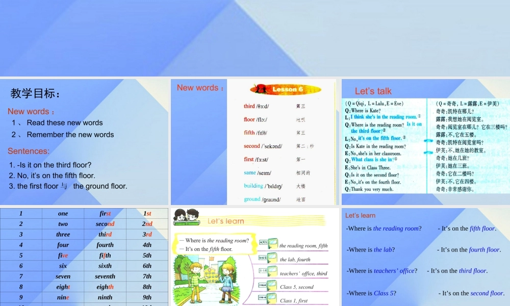 秋六年级英语上册 Lesson 6《It’s on the fifth floor》课件1 科普版-人教版小学六年级上册英语课件
