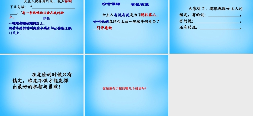 秋三年级语文上册《镇定的女主人》课件3 沪教版-沪教版小学三年级上册语文课件