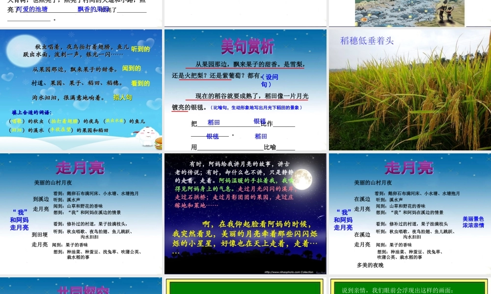 秋三年级语文上册《走月亮》课件3 冀教版-冀教版小学三年级上册语文课件