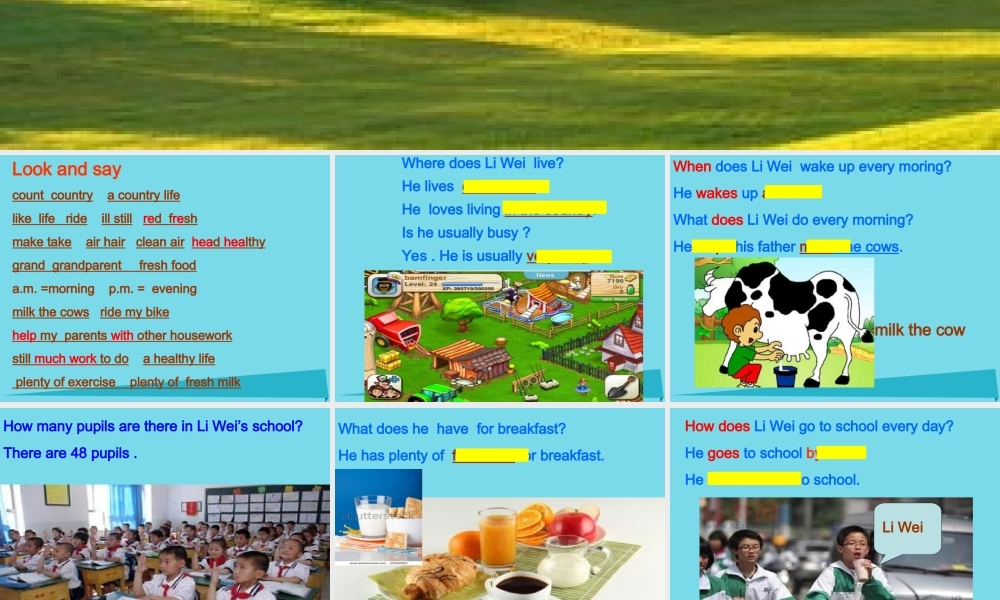 秋六年级英语上册 Unit 2 a country life is a healthy life课件1 广州版-广州版小学六年级上册英语课件