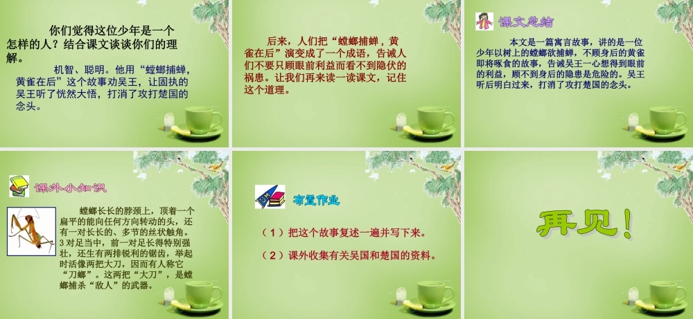 秋六年级语文上册《螳螂捕蝉》课件1 北师大版-北师大版小学六年级上册语文课件