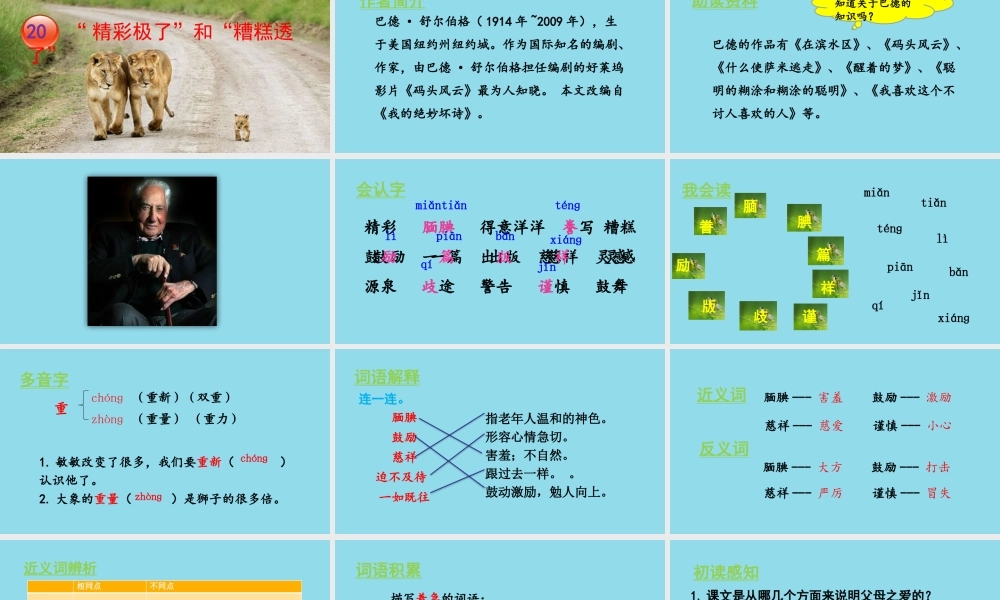 秋五年级语文上册 第六单元 第20课“精彩极了”和“糟糕透了”教学课件 新人教版-新人教版小学五年级上册语文课件