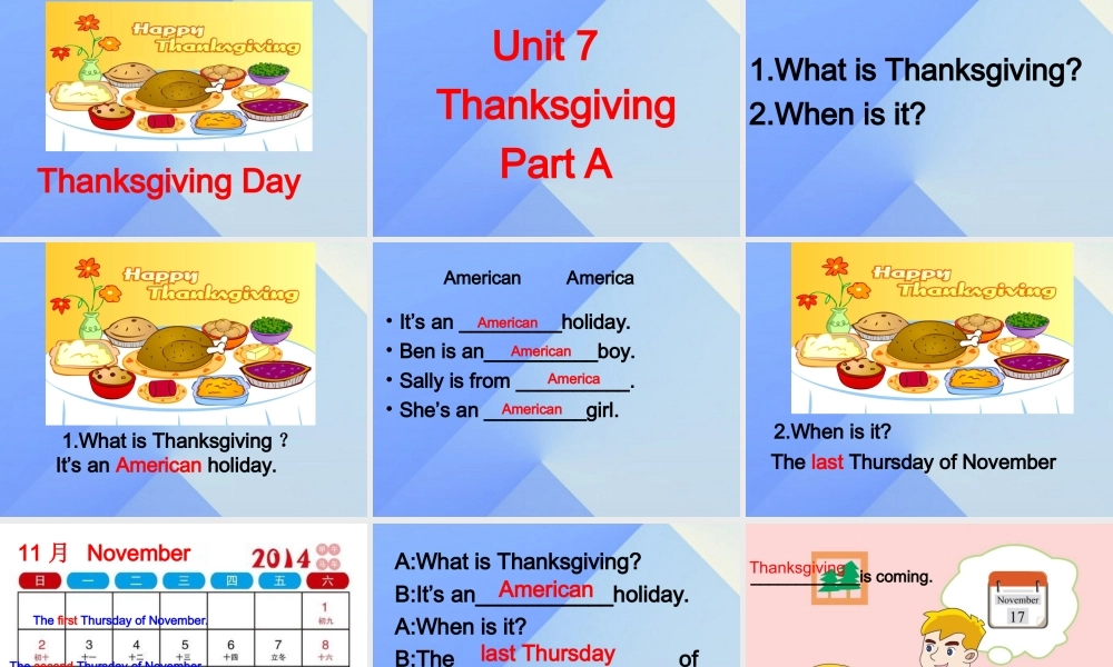 秋六年级英语上册 Unit 7《Thanksgiving》（Part A）课件1 （新版）闽教版-闽教版小学六年级上册英语课件