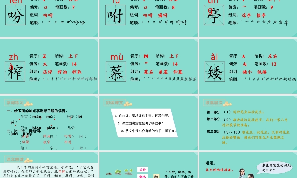 秋五年级语文上册 第一单元 2 落花生上课课件 新人教版-新人教版小学五年级上册语文课件